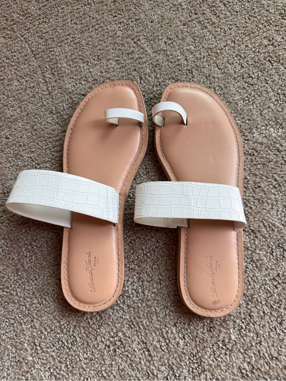 White Croc-Embossed Toe-Ring Sandals for Women 8